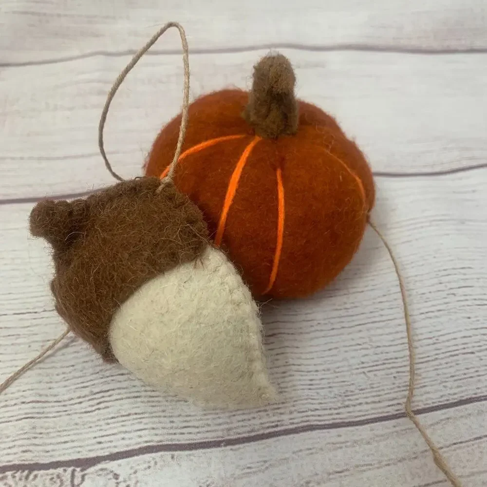 Fall Felt Pumpkin Acorn Garland on Twine String Hanging Loops 6ft Thanksgiving